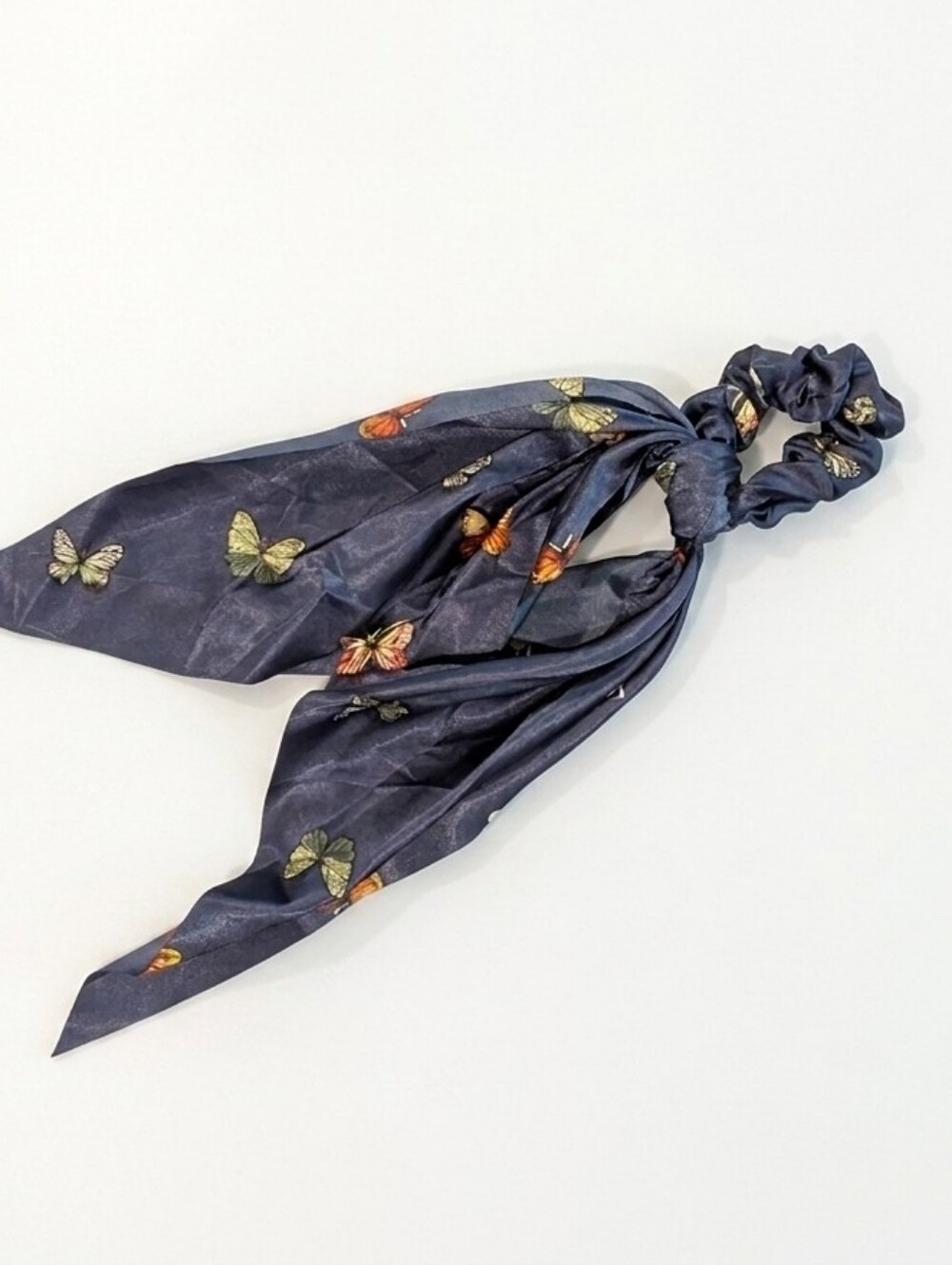 Navy Butterfly Silky Scarf Scrunchie NWOT